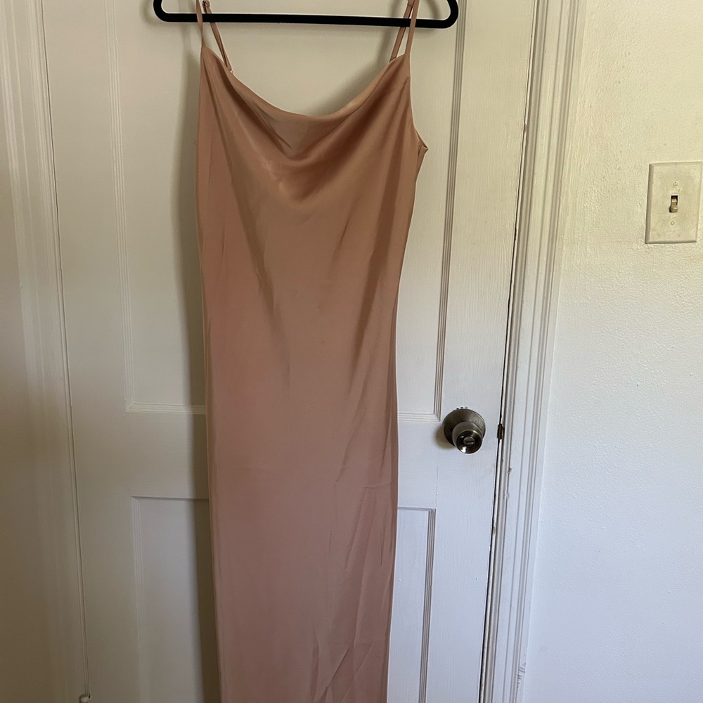 Tan Cowl Neck Sleeveless Midi Dress